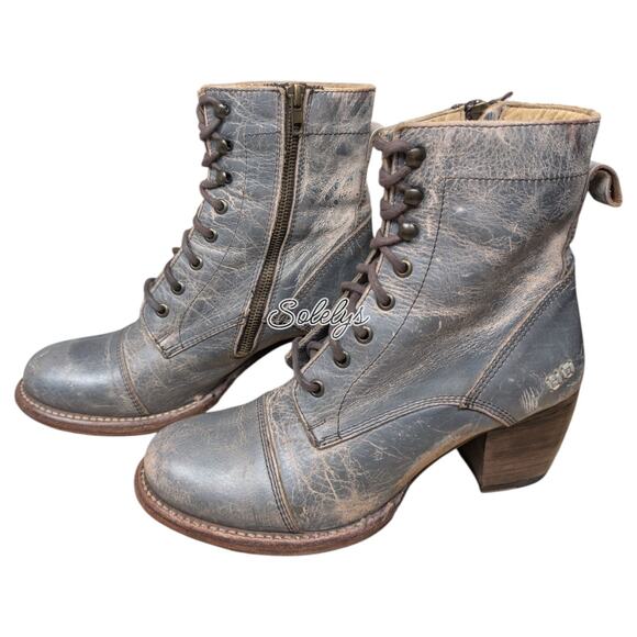 Bed Stu Judgement Distressed Leather Ankle 2" Lace Up Heeled Bootie Womens 8.5 - Picture 4 of 11